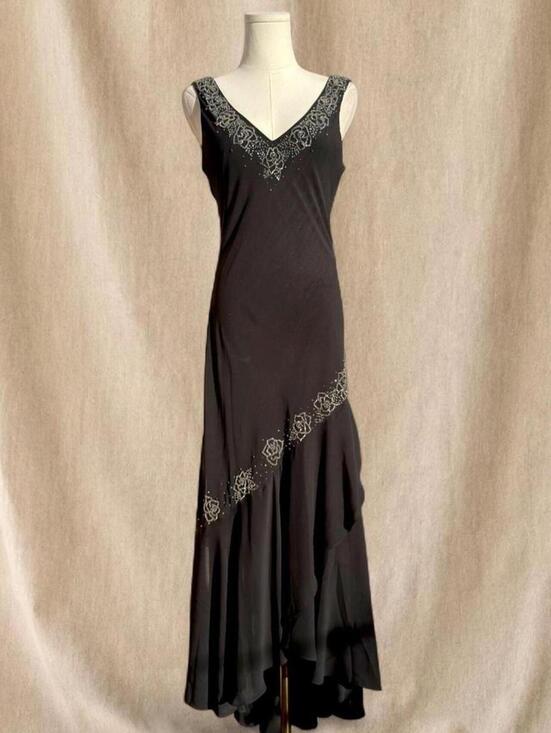 Alex Evenings Dresses & Skirts - Black maxi dress with beaded floral and ruffled hem